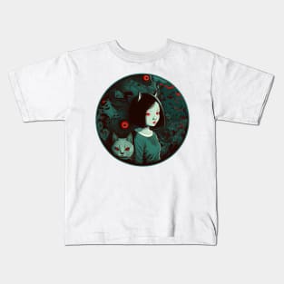 Red Eyed Cat Girl Kids T-Shirt